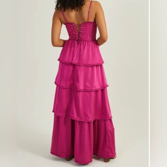 Alter'd State Stellini Berry Satin Corset Boned Tiered Maxi Dress NWT Size Small - Picture 3 of 9
